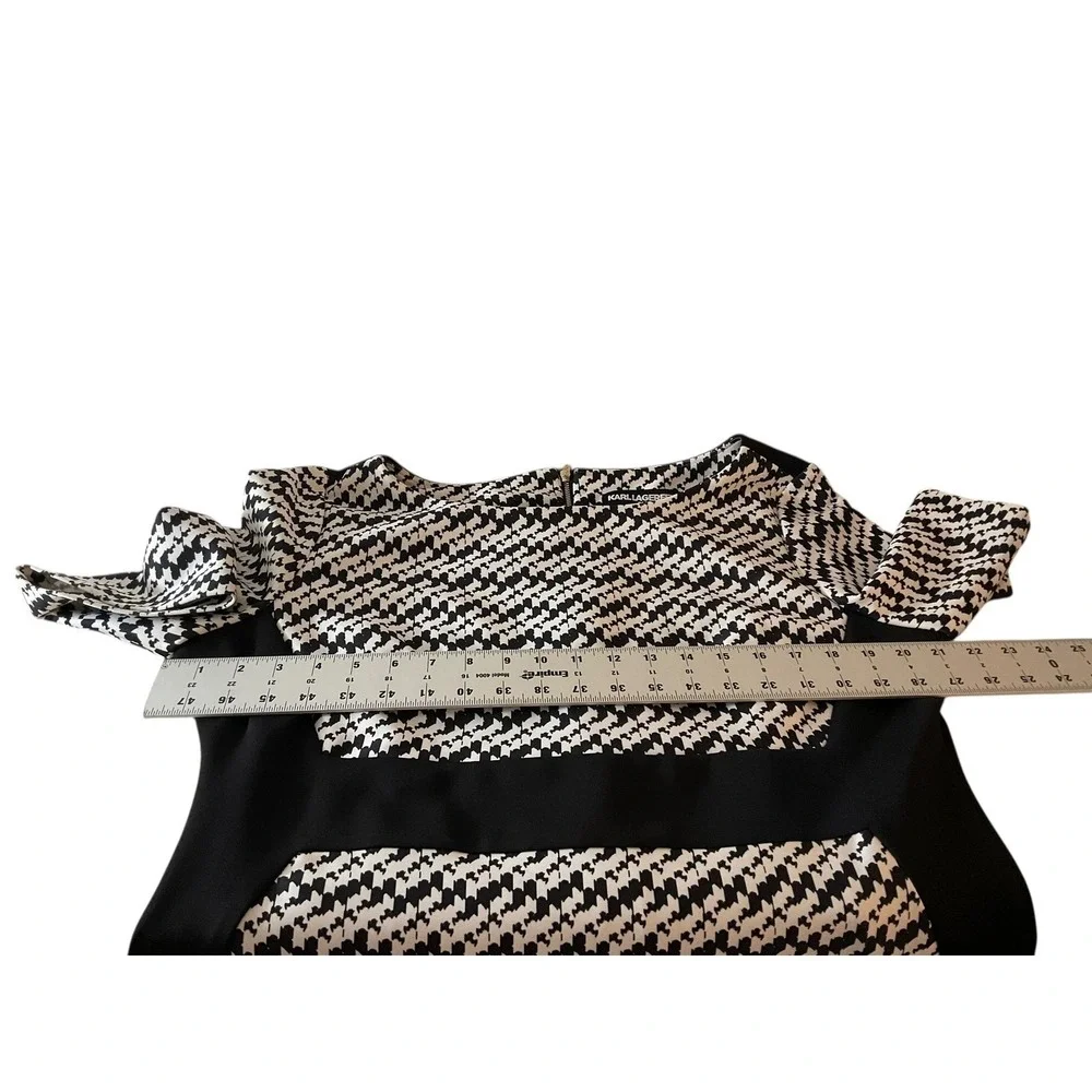 Karl Lagerfeld Paris Houndstooth Sheath Women's Dress Black White Zipper Size 16 - Picture 6 of 13